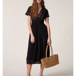 NWT Rouje Black Lace-Trim Midi Dress 34 EU